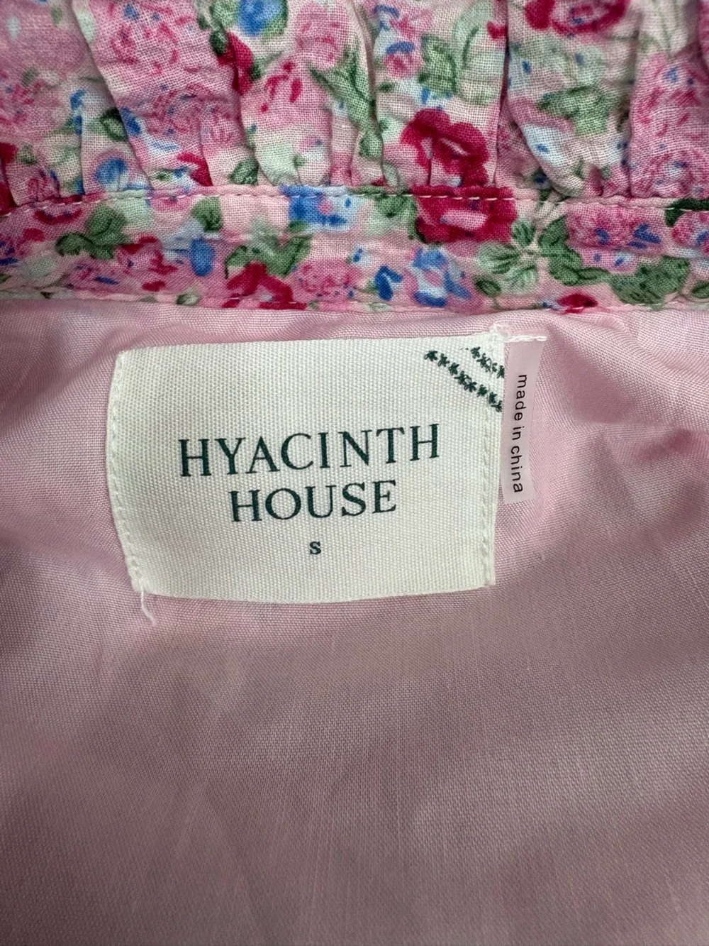 Hyacinth House Ditz Pink Floral Maxi Button Front Dress with Ruffled Collar - Picture 9 of 9